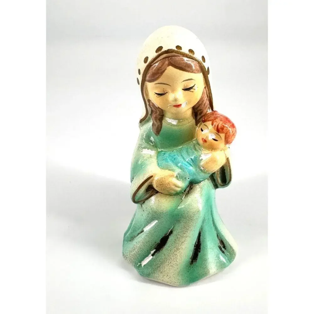 Vintage Chalkware Nativity Set 7 Pc Hand Painted MY Korea Figurines